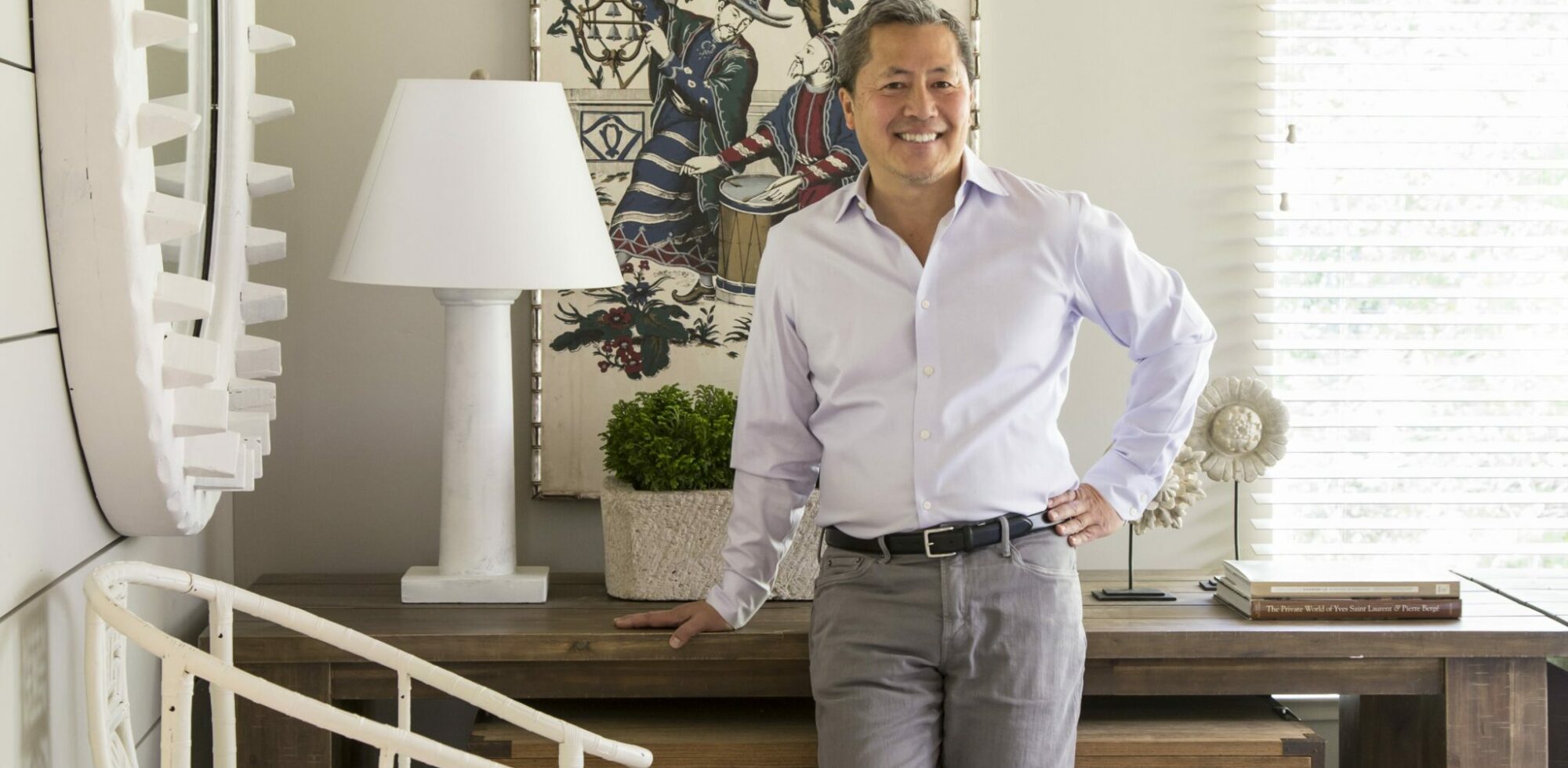 benjamin dhong in the master bedroom at his home in healdsburg, ca.